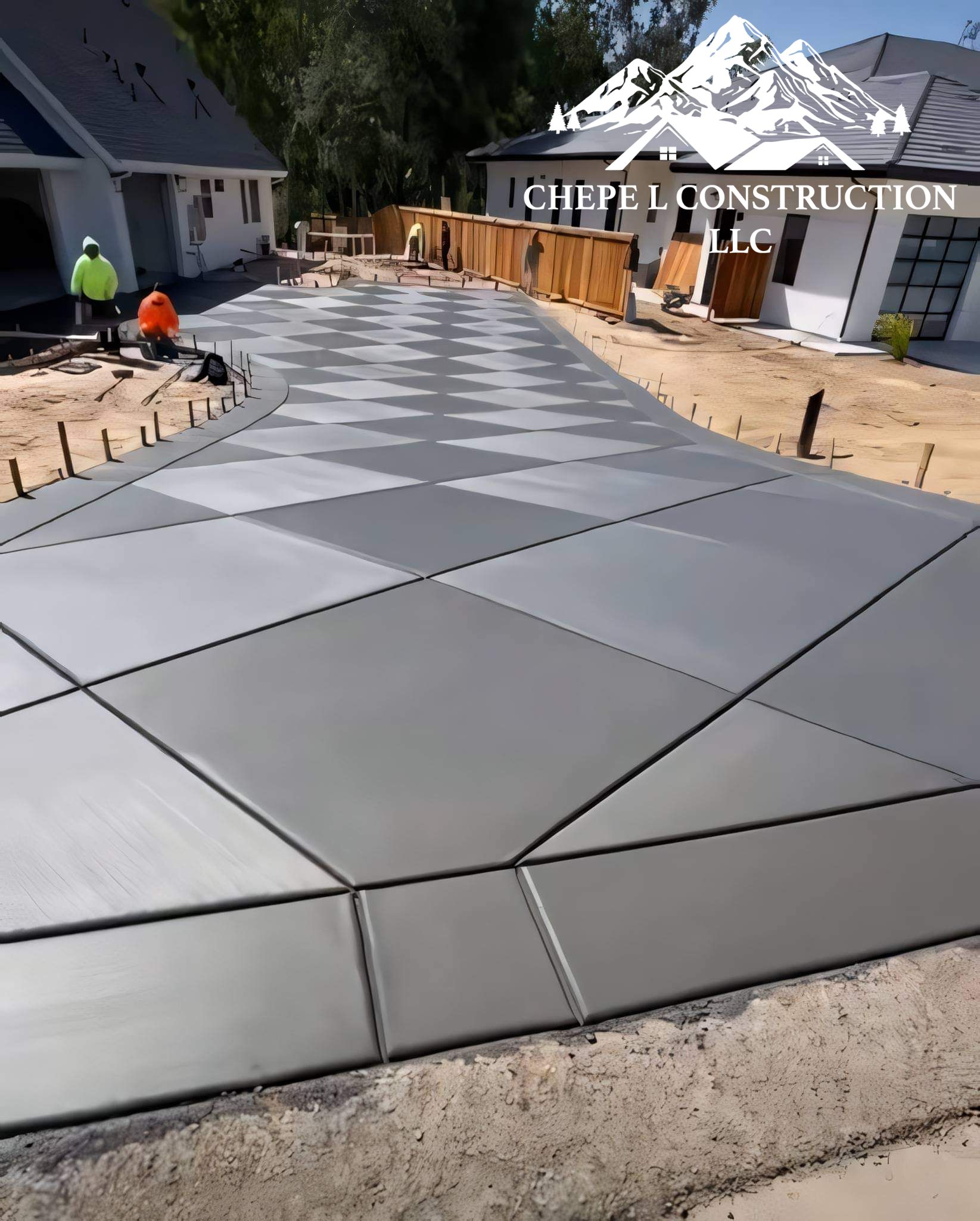 A new custom concrete driveway installed by Chepe L Construction.
